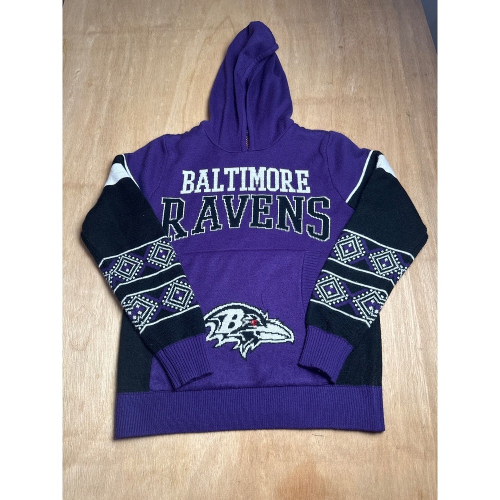 Baltimore Ravens Purple Black Knit Hoodie Sweater Men's NFL Football Size M